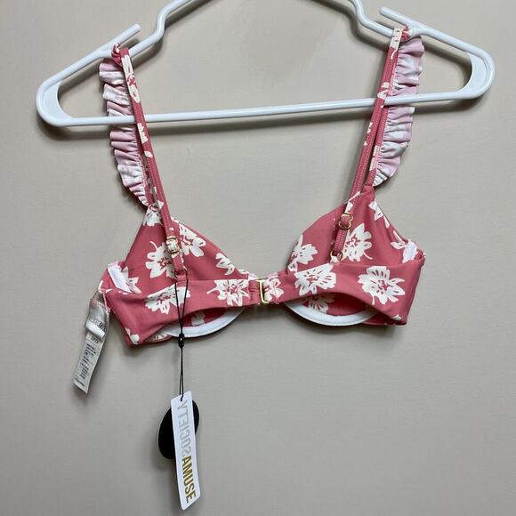 AMUSE SOCIETY Bikini Top Harlow Underwire Rose Pink White Floral Ruffle NEW S - Picture 3 of 13